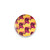 round button, with image of yellow and pink cow wallpaper.