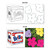 Two images of an open book showing a Brillo logo and flowers, the top just an outline and the bottom with color Two images of an open book showing a Brillo logo and flowers, the top just an outline and the bottom with color