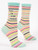 A pair of socks with bright stripes and the phrase "Shhh I'm Over Thinking"