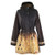 Black raincoat with Gustav Klimt's The Kiss on the bottom and in hood.