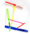 Three colorful plastic sicks with propellors attached displayed at various angles