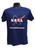 A navy blue t-shirt with the NASA vector logo and the Kamin Science Center logo.
