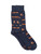 navy blue sock with red foxes printed on it