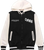 jacket has black body with white sleeves and white hood.  jacket body has "CMNH" printed on the left side and "Carnegie museum of natural history Pittsburgh" printed on the right