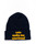 Black beanie embroidered in yellow text, "cats make me emotional"