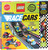 A yellow-green book cover with a photo of LEGO race cars speeding down a ramp