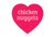 Pink heart shaped sticker, text "chicken nuggets".