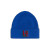 Blue beanie, 'Love" artwork patch in the front.
