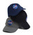 Three stacked baseball cap with the NASA meatball logo in navy, black, and grey.