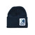 A dark blue knit hat with the Kamin Science Center logo