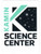 A sticker of the Kamin Science Center Logo with a white background and light and dark blue text