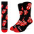 A pair of black socks with the rolling stones red lips logo all over.
