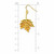 Image of earrings; gold maple leaf with gold border and background, with ruler for scale showing hanging length of approx. 1.75".