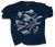 Navy t-shirt features prehistoric sea-dwellers illustrated in bold natural history style. The lineup of ancient marine predators includes Megalodon, Mosasaur, Dunkleosteus, Helicoprion, Archelon, and more. Each species is labeled with its name and geologic era.