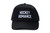 Black baseball cap with white embroidery that says Hockey Romance
