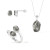A pair of stud earrings, a chain pendant, and a bypass ring featuring meteorites set in sterling silver