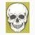 White skull head shaped card, black detail ink and bright green envelope.