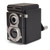 Camera pencil sharpener, unboxed. Black sharpener with silver details.