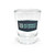 A shot glass with the Science of Speed logo in blue