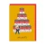 Golden yellow colored card with an illustration of Andy Warhol in front of a tower of soup cans.