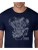 A navy t-shirt with a blueprint of a motorcycle engine rendered in white