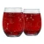 Two full stemless wine glasses etched with the models of molecules found in wine