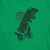 An illustration of an inflated T-rex  riding a Segway cruises in front of a sun motif. The shirt is a kelly green while the screen print image is in black.