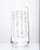 An image showcasing the glass. It is clear, tubular, with white foil hieroglyphics covering it.