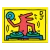 Keith Haring DJ Dog Sticker with a red dog DJing on a yellow sticker