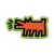 Keith Haring Orange Barking Dog Sticker on Green background