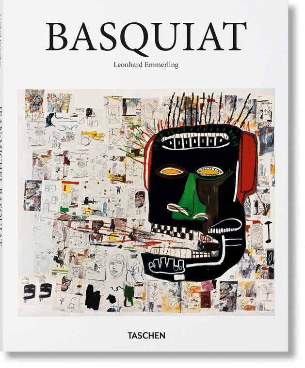 book cover with text "Basquiat Leonhard Emmerling" above an abstract portrait