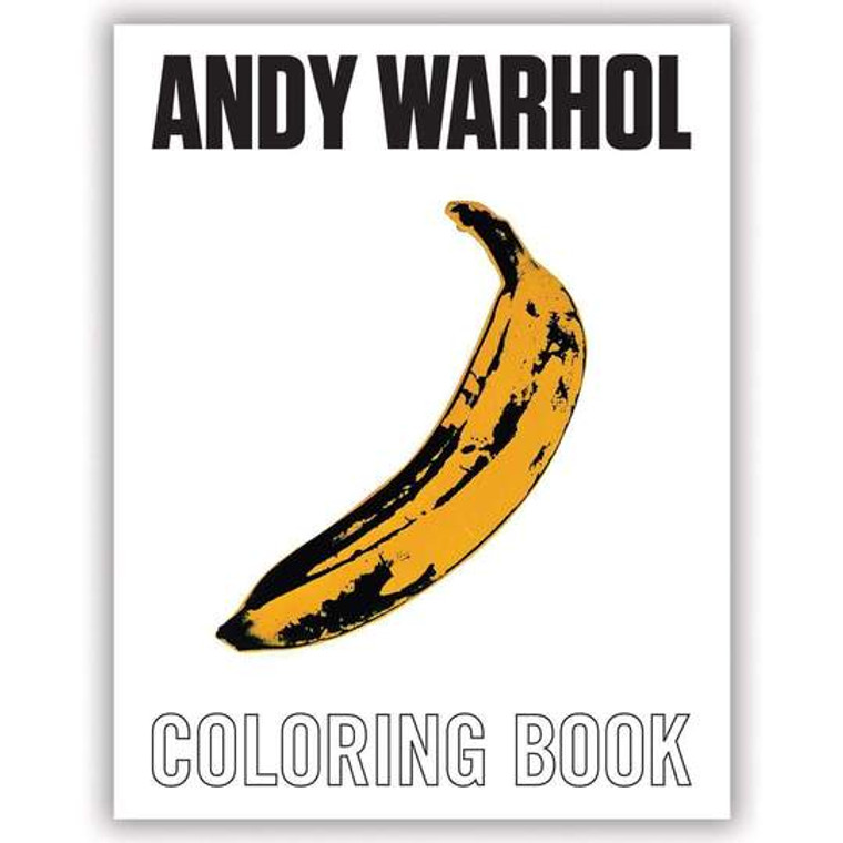 A book with a yellow and black banana on a white cover and the words "Andy Warhol Coloring Book"
