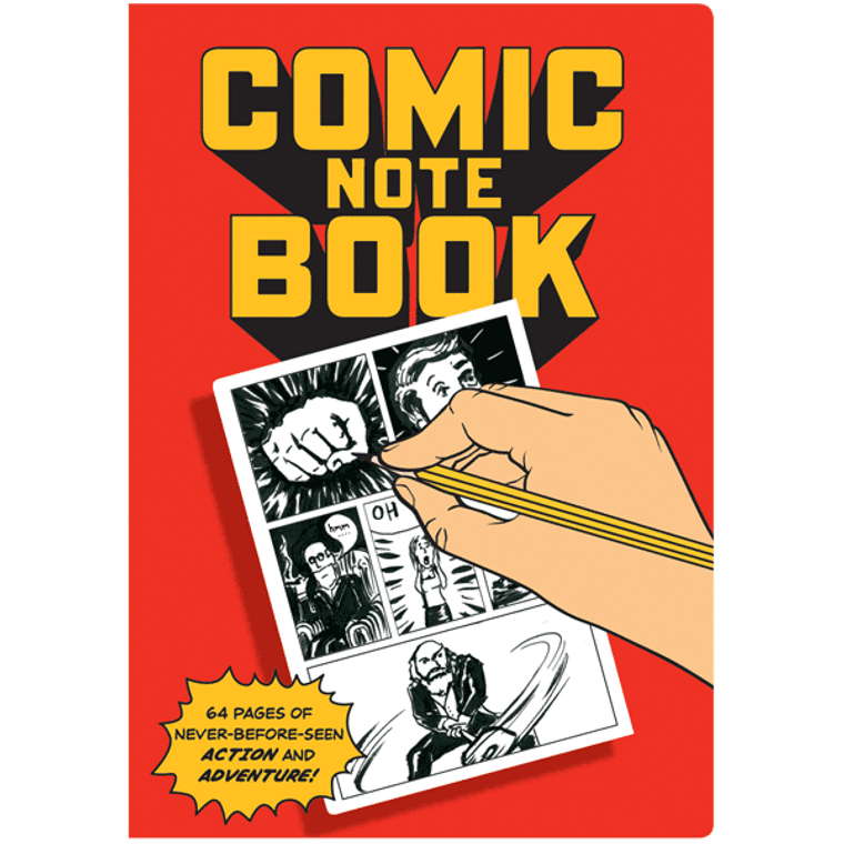 notebook with comic book art on cover