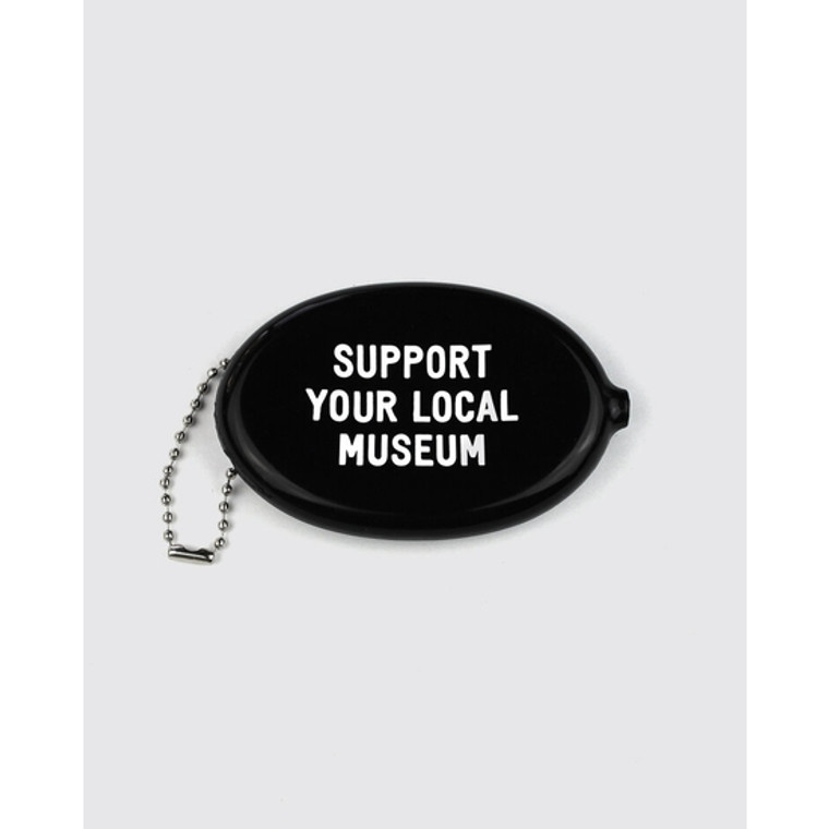 black oval-shaped coin pouch with white text that reads "Support Your Local Museum"