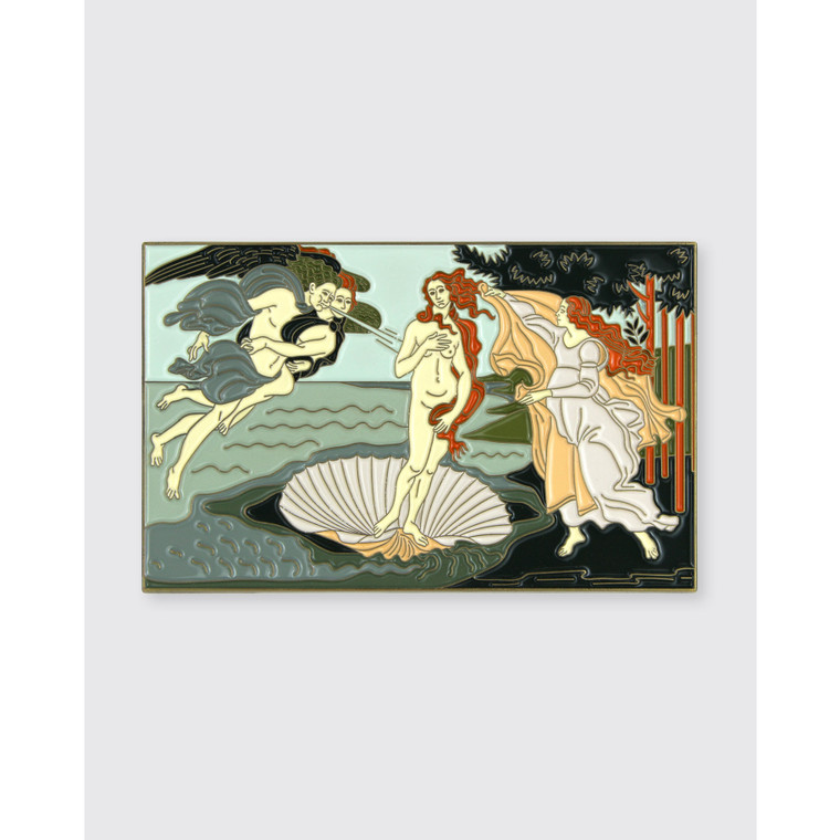 rectangular pin featuring illustration of Botticelli's painting "The Birth of Venus"