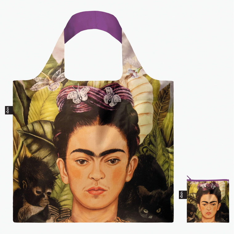 Tote bag with Frida Kahlo self portrait with monkeys