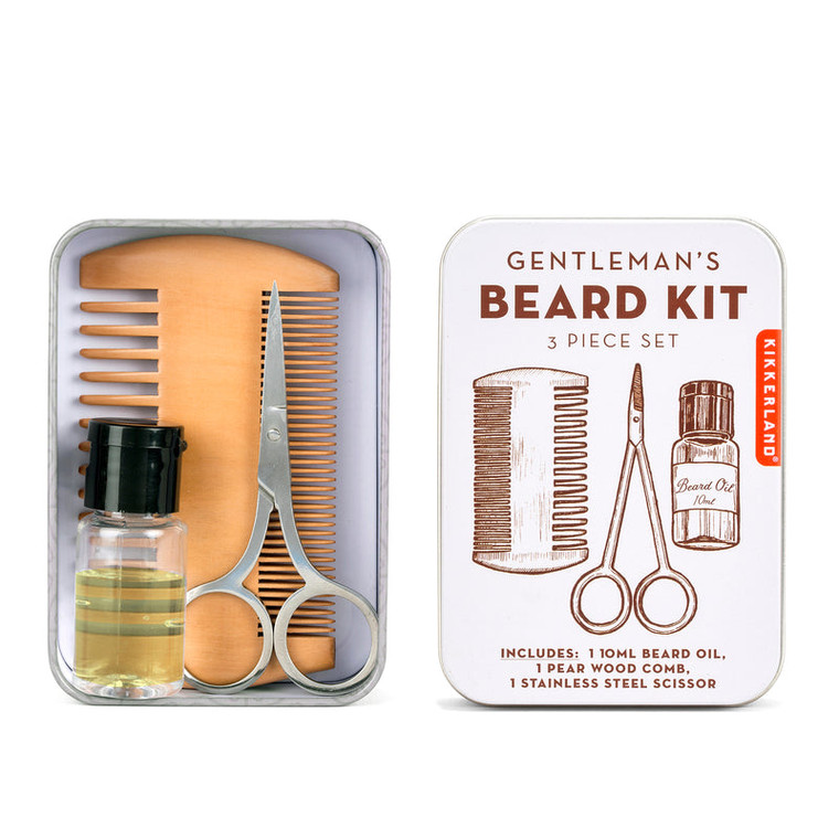 beard grooming kit in a tin