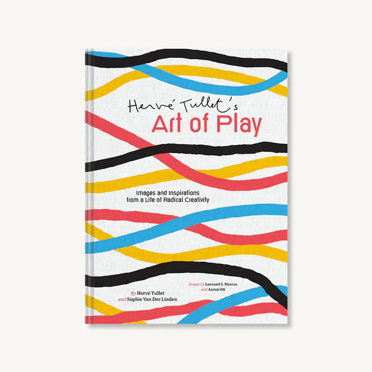 A book cover with colorful and playful horizontal lines.