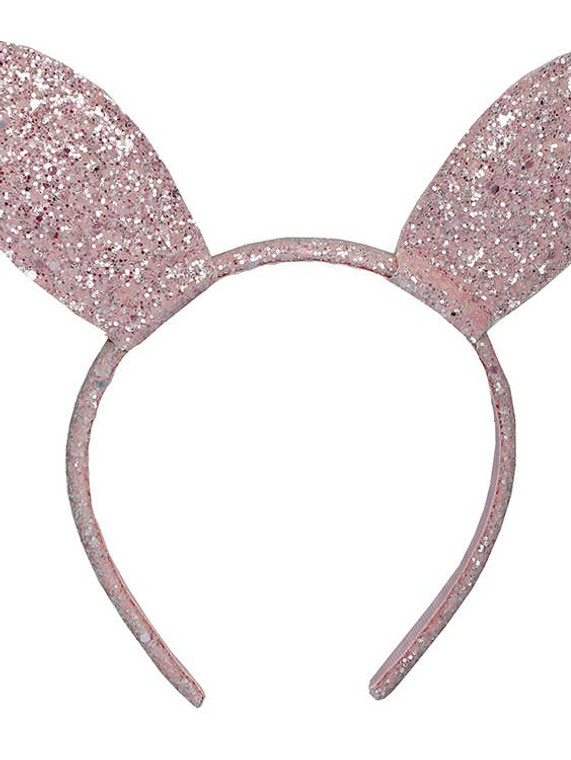 Pink sparkly headband with bunny ears.