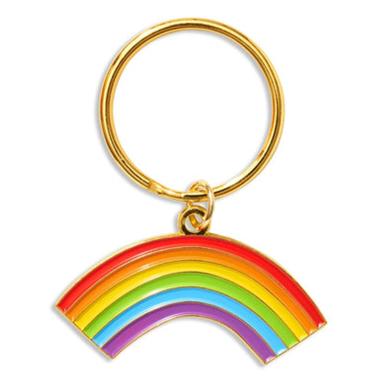 Rainbow on gold keyring.