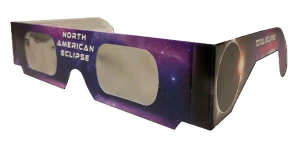 A folded pair of cardboard eclipse glasses