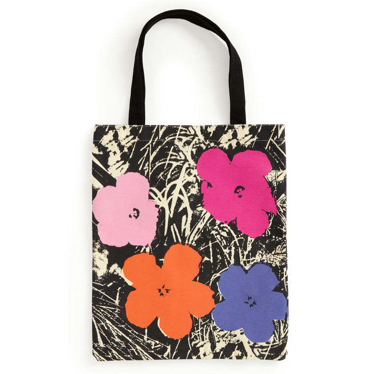 Canvas tote bag with Andy Warhol Flower artwork.