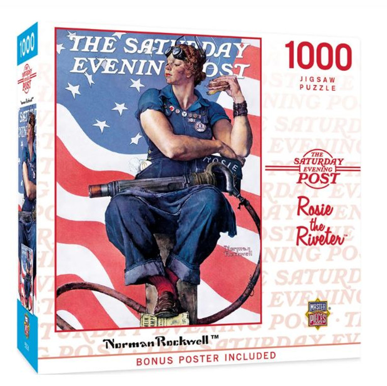 A box with with art of Norman Rockwell's Rosie the Riveter for the Saturday Evening Post.