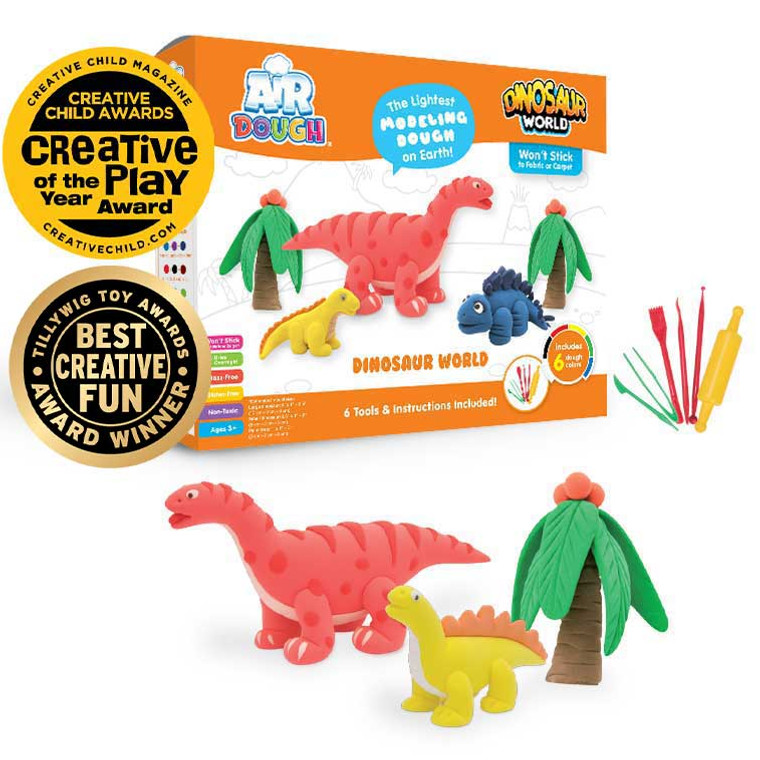 shows the box, completed figures and included tools. 2 badges show "Creative Play of the Year Award" and  "Best Creative Fun Award Winner"