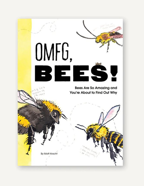 A book cover with artwork of three different species of bees.
