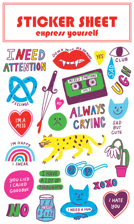 Mixed Emotions illustrations sticker sheet.