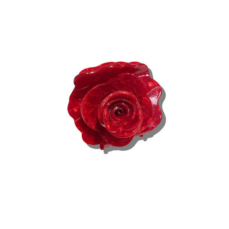 shows 3D resin rose clip on white background