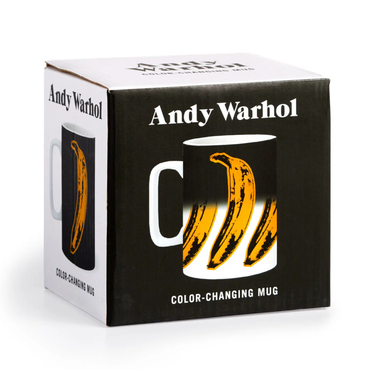 3/4 view of the packaging for the banana mug.