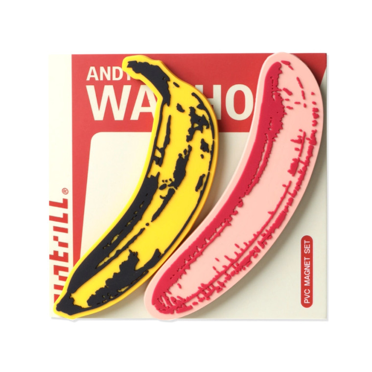Warhol's Banana shaped PVC banana magnet set.