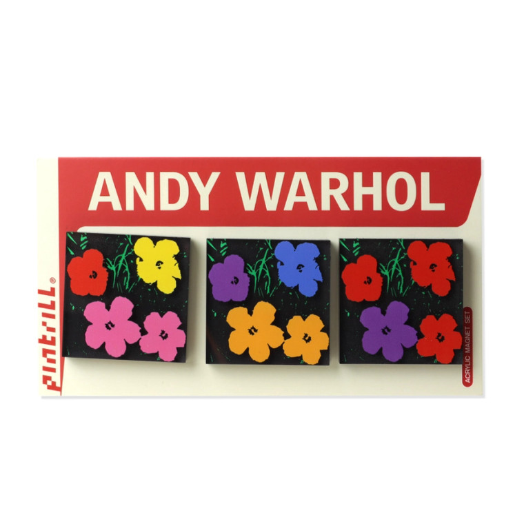 Three set of acrylics square magnets with Warhol flowers images.